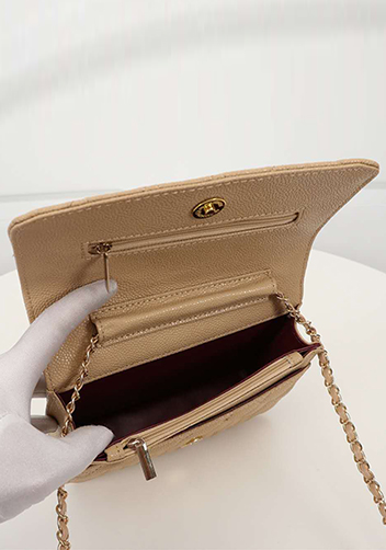 Adeline Caviar Leather Diamond Shape Shoulder Bag Beige