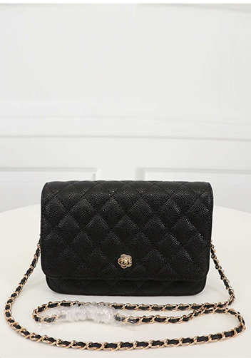 Adeline Caviar Leather Diamond Shape Shoulder Bag Black