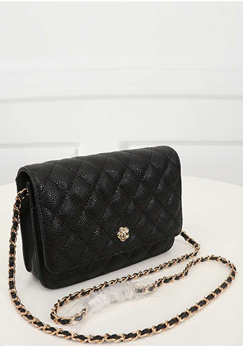 Adeline Caviar Leather Diamond Shape Shoulder Bag Black