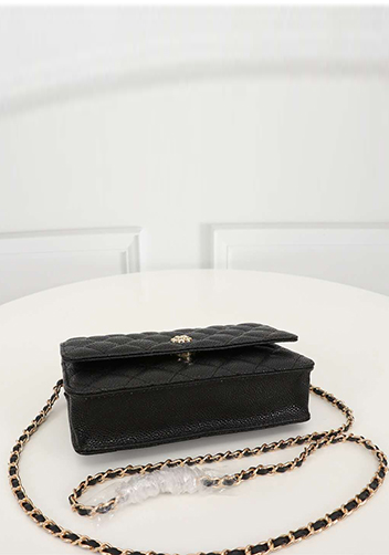 Adeline Caviar Leather Diamond Shape Shoulder Bag Black