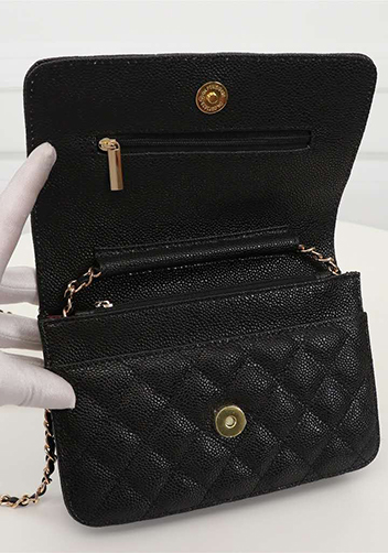 Adeline Caviar Leather Diamond Shape Shoulder Bag Black