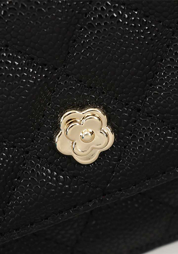 Adeline Caviar Leather Diamond Shape Shoulder Bag Black
