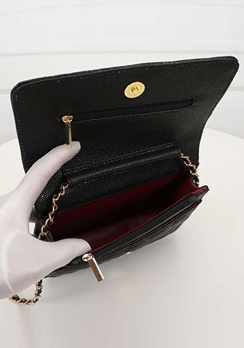 Adeline Caviar Leather Diamond Shape Shoulder Bag Black
