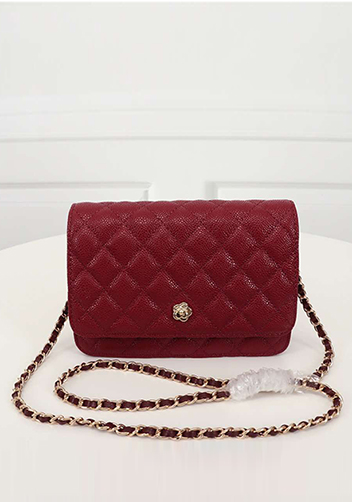 Adeline Caviar Leather Diamond Shape Shoulder Bag Burgundy