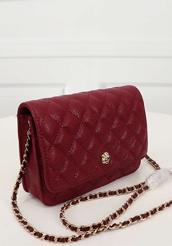 Adeline Caviar Leather Diamond Shape Shoulder Bag Burgundy