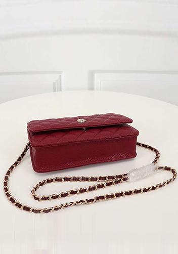 Adeline Caviar Leather Diamond Shape Shoulder Bag Burgundy