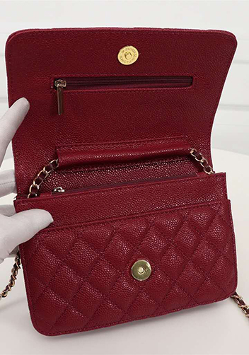 Adeline Caviar Leather Diamond Shape Shoulder Bag Burgundy