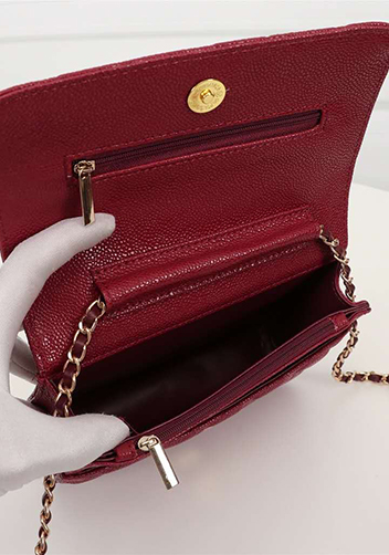 Adeline Caviar Leather Diamond Shape Shoulder Bag Burgundy