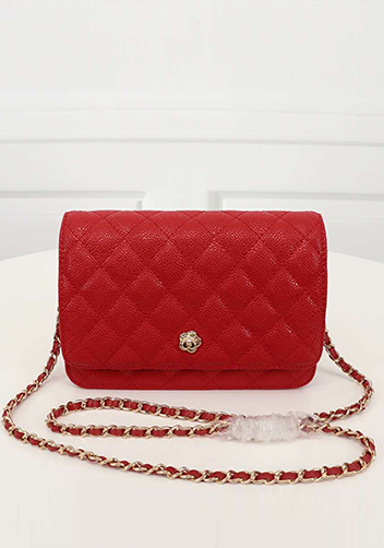 Adeline Caviar Leather Diamond Shape Shoulder Bag Red