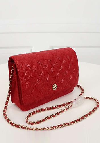 Adeline Caviar Leather Diamond Shape Shoulder Bag Red
