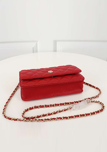 Adeline Caviar Leather Diamond Shape Shoulder Bag Red