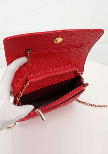 Adeline Caviar Leather Diamond Shape Shoulder Bag Red
