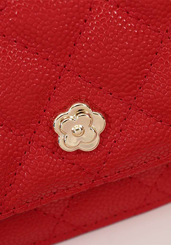 Adeline Caviar Leather Diamond Shape Shoulder Bag Red