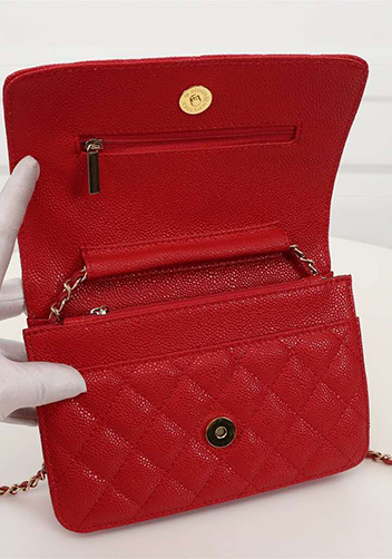 Adeline Caviar Leather Diamond Shape Shoulder Bag Red