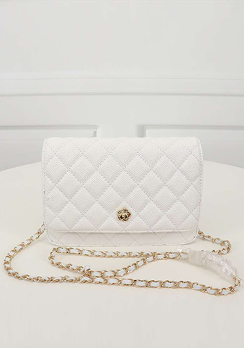 Adeline Caviar Leather Diamond Shape Shoulder Bag White