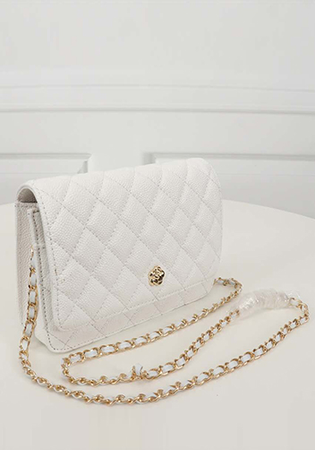 Adeline Caviar Leather Diamond Shape Shoulder Bag White