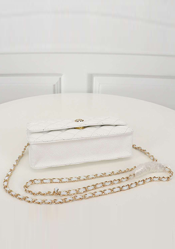 Adeline Caviar Leather Diamond Shape Shoulder Bag White