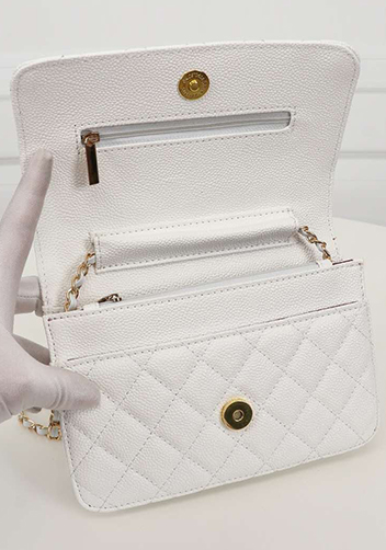 Adeline Caviar Leather Diamond Shape Shoulder Bag White