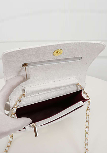 Adeline Caviar Leather Diamond Shape Shoulder Bag White