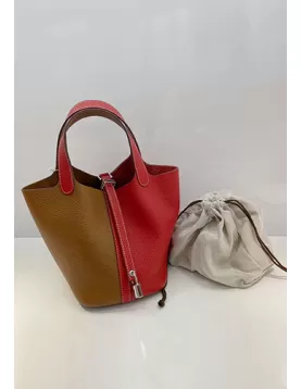 Theresa Bicolor Leather Bag Camel Red