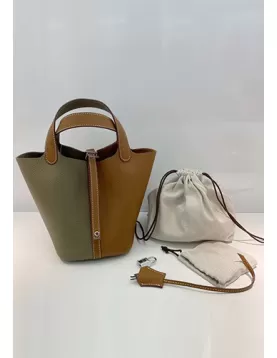 Theresa Bicolor Leather Bag Grey Camel