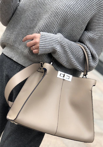 Carrie Vertical Leather Bag Beige