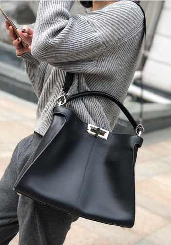 Carrie Vertical Leather Bag Black