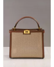 Joanne Perforated Leather Bag Beige