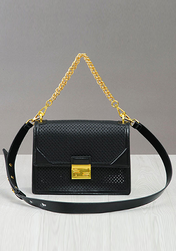 Joanne Perforated Leather Shoulder Bag Black
