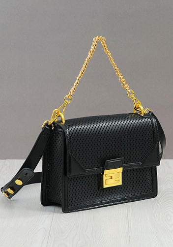 Joanne Perforated Leather Shoulder Bag Black