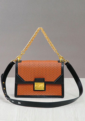 Joanne Perforated Leather Shoulder Bag Orange