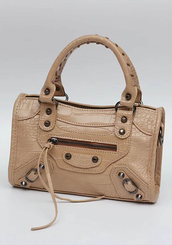 The Route 66 Faux Croc Leather Tote 9" Beige