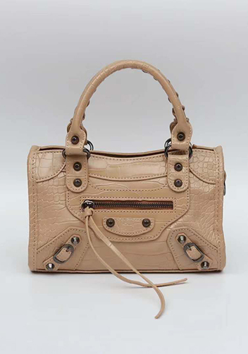The Route 66 Faux Croc Leather Tote 9" Beige