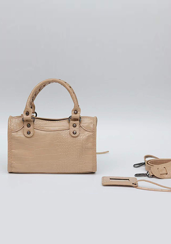 The Route 66 Faux Croc Leather Tote 9" Beige