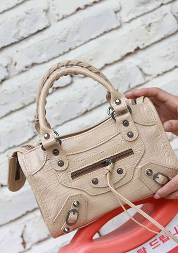 The Route 66 Faux Croc Leather Tote 9" Beige
