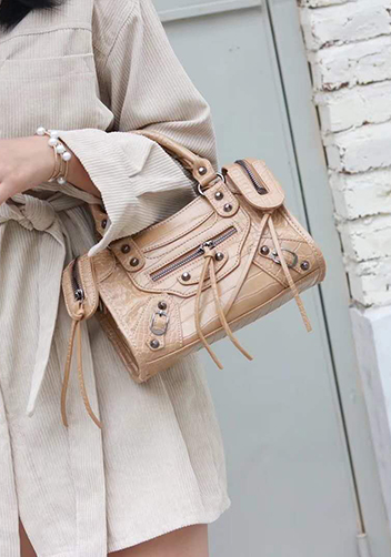 The Route 66 Faux Croc Leather Tote 9" Beige