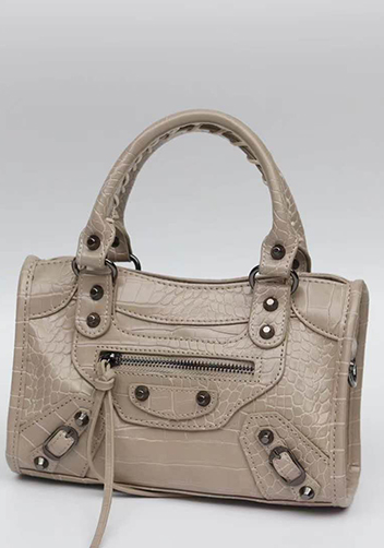 The Route 66 Faux Croc Leather Tote 9" Light Grey