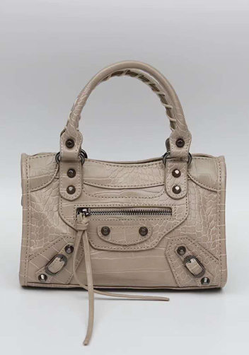 The Route 66 Faux Croc Leather Tote 9" Light Grey