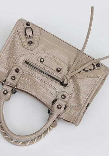 The Route 66 Faux Croc Leather Tote 9" Light Grey