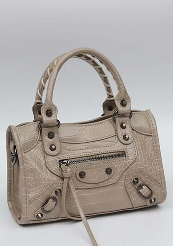 The Route 66 Faux Croc Leather Tote 9" Light Grey