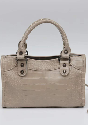 The Route 66 Faux Croc Leather Tote 9" Light Grey