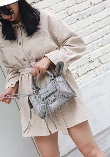 The Route 66 Faux Croc Leather Tote 9" Light Grey