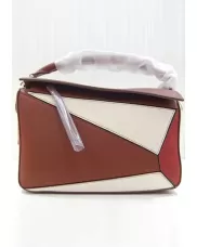 Adrienne Geometry Leather Shoulder Bag Patchwork Burgundy White
