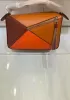 Adrienne Geometry Leather Shoulder Bag Patchwork Camel Orange