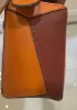 Adrienne Geometry Leather Shoulder Bag Patchwork Camel Orange
