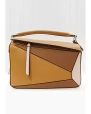 Adrienne Geometry Leather Shoulder Bag Patchwork Camel Pink