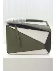 Adrienne Geometry Leather Shoulder Bag Patchwork Green White