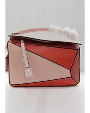 Adrienne Geometry Leather Shoulder Bag Patchwork Pink Red
