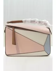 Adrienne Geometry Leather Shoulder Bag Patchwork Pink White