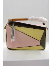 Adrienne Geometry Leather Shoulder Bag Patchwork Pink Yellow